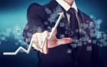 Businessman Touching a Rising Arrow