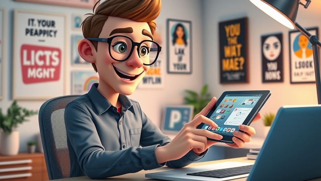 creative freelance marketer using generative AI tools to create vibrant social media content, symbolizing content creation marketing trends for 2025