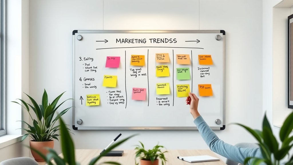 organized digital strategy planning board with seven key marketing trends highlighted for 2025 digital marketing trends