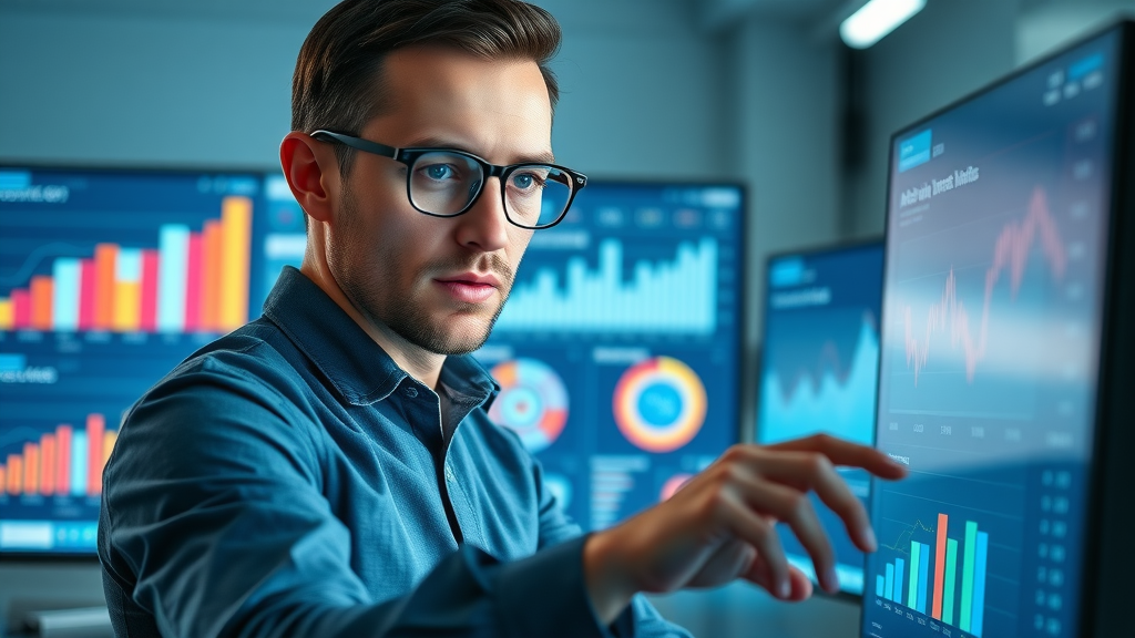 data-driven analyst examining performance marketing ROI statistics and digital ad dashboards for 2025 digital marketing trends