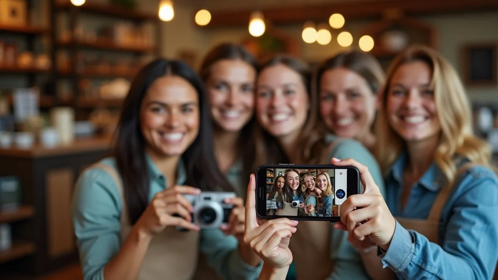 Cheerful staff capturing new business photos for enhanced google business profile in ai mode in google search for local business